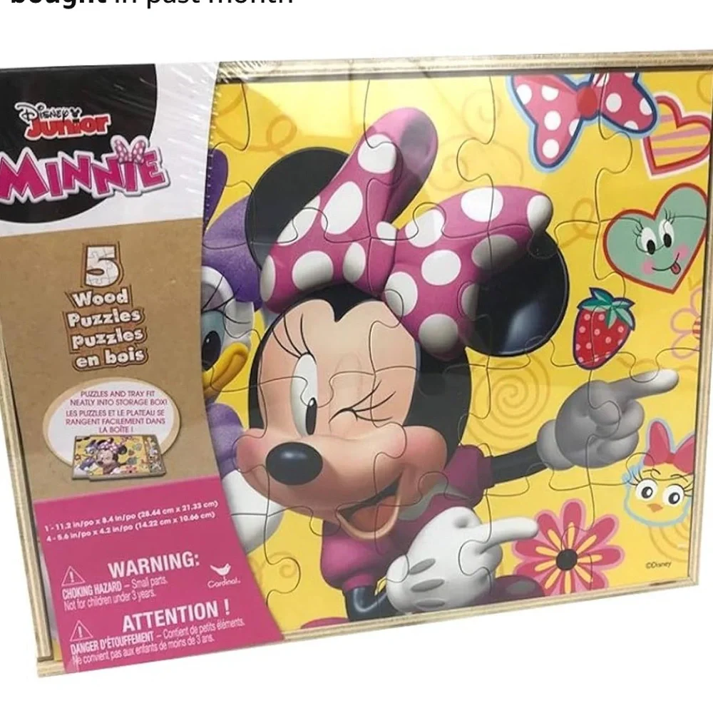 Minnie Mouse Wood Puzzles Set of 5 with storage tray, Disney Junior nwt